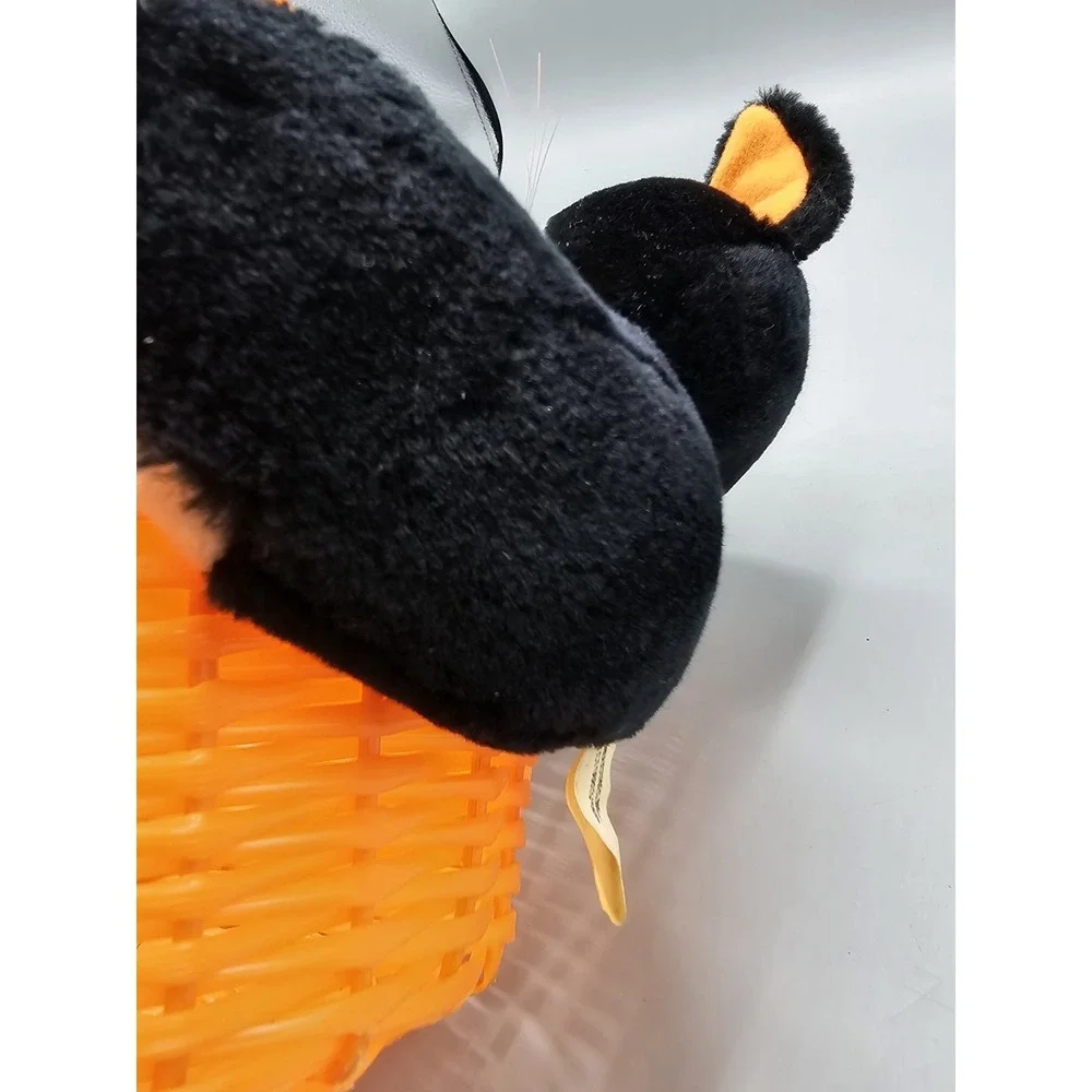 Vintage Topstone Industries Orange Halloween Candy‎ Basket W/ Black Cat Plush
